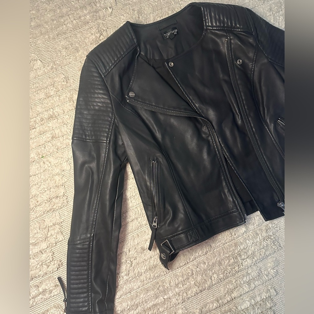 Topshop Quilted Black Leather Jacket
